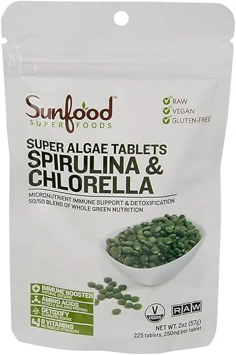 Sunfood Super Foods Super Algae Spirulina & Chlorella Tablets - 4 oz bag