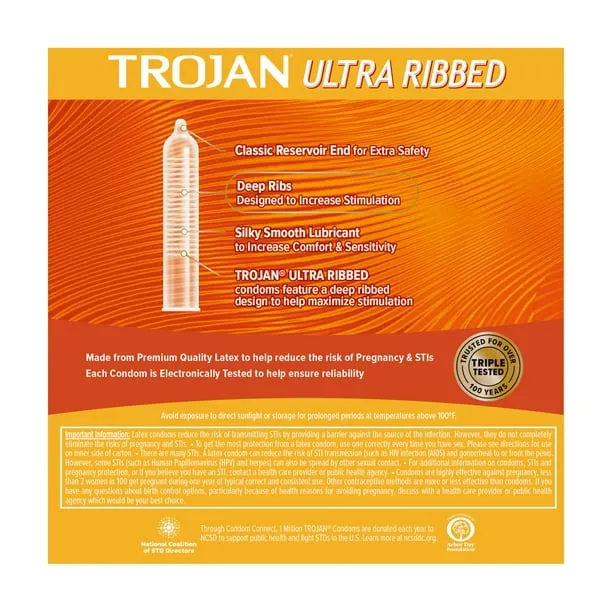 Trojan Ribbed Condoms - Box Of 3