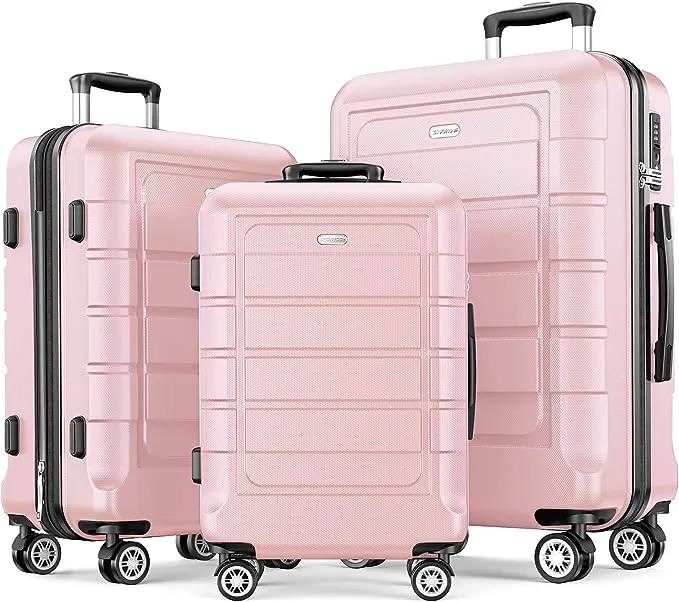 Homeika 3 Piece Luggage Sets, ABS+PC Hardshell 3pcs Expandable Luggage Hardside Lightweight Durable Suitcase sets Spinner Wheels Suitcase with TSA Lock (20"/24/"28"), RoseGold