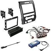 American International Single or Double DIN Radio Complete Dash Kit, 2009-2014 Ford F-150 with Antenna Adapter, Harness Compatible for All Trim Levels (Black with Steering Wheel Controls)