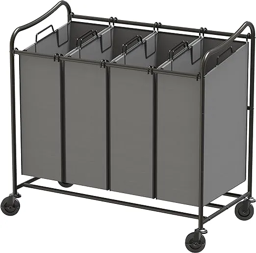 SimpleHouseware 4-Bag Heavy Duty Laundry Sorter Rolling Cart, Dark GreySimpleHouseware 4-Bag Heavy Duty Laundry Sorter…