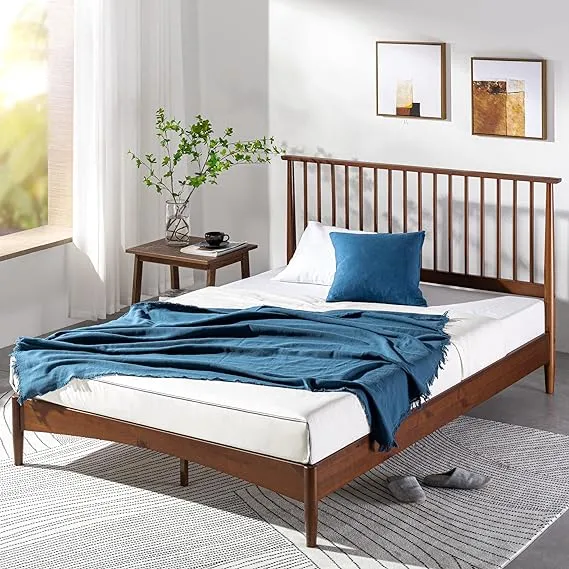 Linda Wood Brown King Mid Century Platform Bed Frame