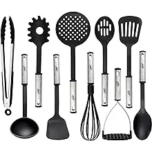 Kaluns Kitchen Utensils Set, 10 Nylon Stainless Steel Cooking Utensils, Non Stick ...