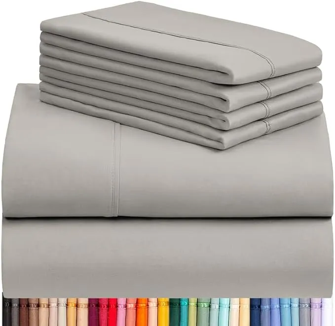 LuxClub 6 PC King Sheet Set, Breathable Luxury Bed Sheets, Deep Pockets 18" Wrinkle Free Cooling Bed Sheets Machine Washable Hotel Bedding Silky Soft - Light Taupe King