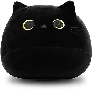 Pochita 3D Black Cat Plush Stuffed Animal Toy Pillow, Fat Plushie, Kawaii Pillows Cat Shape Design Lumbar Back Cushion Decoration