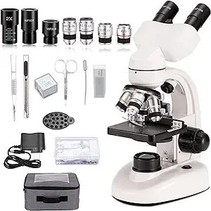 microscopes for Adults, Dual LED Illumination & Two-Layer Mechanical Stage、 Biological Microscope for Adults & Students, Includes Phone Holder & Prepared Microscope Slides