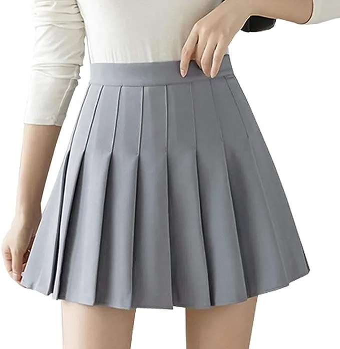 Girls Women High Waisted Pleated Skirt Plain Plaid A-line Mini Skirt Skater Tennis School Uniform Skirts Lining Shorts