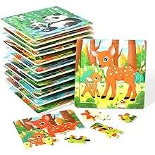 Wooden Puzzles, Set of 4 Montessori Toys for 1 Year Old, Toys for Toddlers 1-...