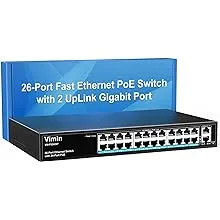 24 Port Gigabit PoE Switch Unmanaged, 24 Port PoE+@320W, 2 Gigabit Uplink Por...