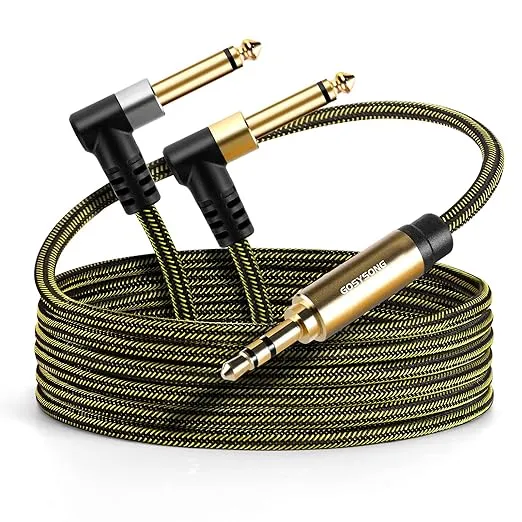 3.5mm to Dual 1/4 Stereo Cable 2ft, 1/8 inch TRS Stereo to Dual 1/4 inch ts Mono y-Splitter Cable