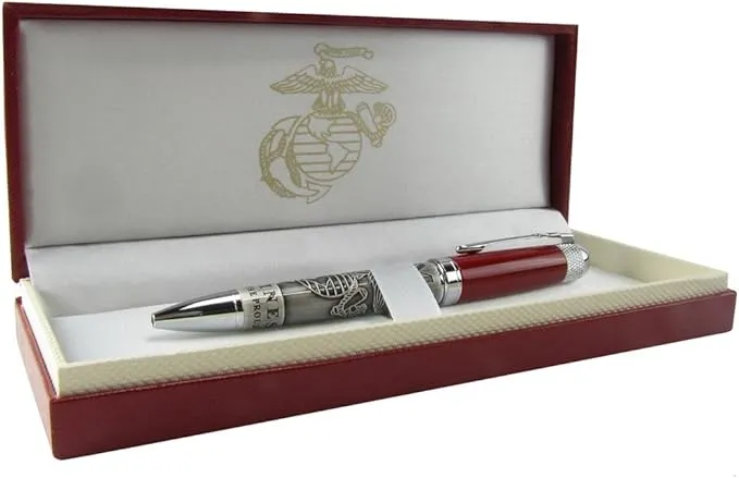 Treasure Gurus United States Marine Corps Heavy Metal Red Ball Point Pen and Gift Box