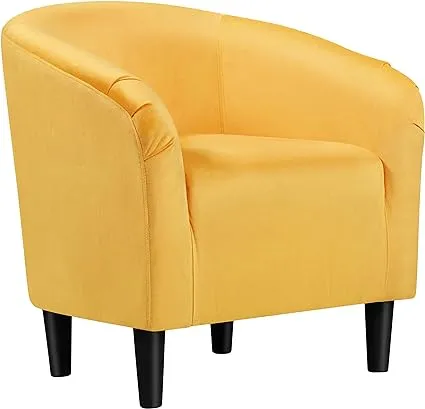 Yaheetech Accent Chair, Comfy Barrel Chair for Living Room, Modern Velvet Fabric Club Chair with Soft Padded Seat and Sturdy Legs for Bedroom Waiting Room, Yellow