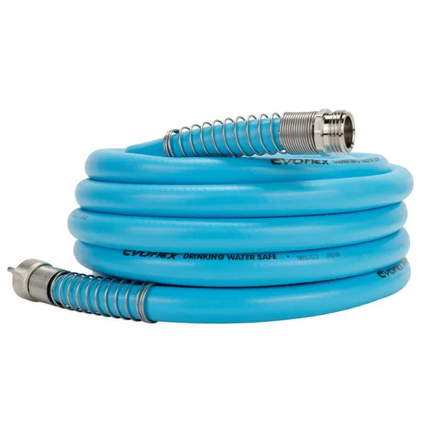 Camco EvoFlex 25-Foot Drinking Water Hose | Features an Extra Flexible Construction | Stainless Steel Strain Reliefs on Each Hose End | Ideal for RV and Marine Use (22594)