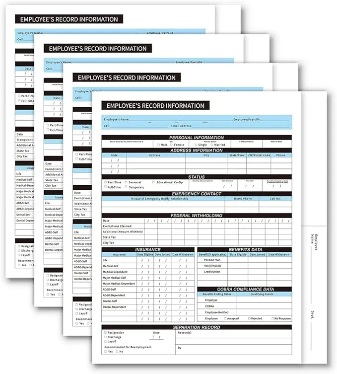 Employee Record Folders - Confidential High-Capacity and Durable - Preprinted...