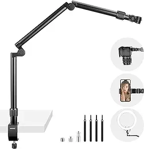 NEEWER Webcam Stand, Camera Mount with C Clamp, 35.4 Inch Aluminium Alloy, Flexible Joint Stand Boom Arm with 1/4 inch, 3/8 inch, 5/8 inch Screws for Mirrorless Ring Light Camera, Mobile Phone