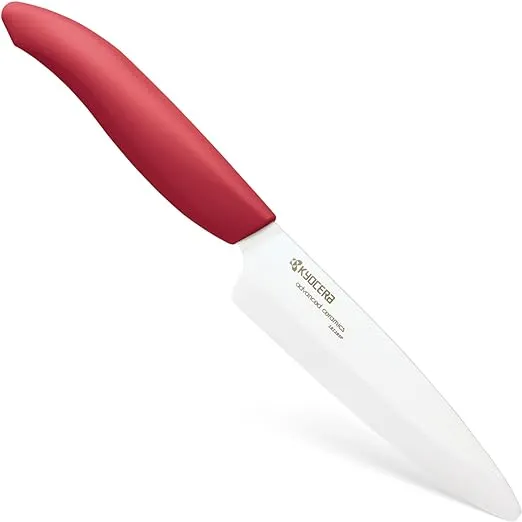 Kyocera Advanced Ceramic Revolution Series 4.5-inch Utility Knife, Red Handle, White Blade