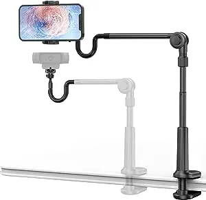 Phone Holder for Bed, Webcam Stand with 1/4 Screw, Gooseneck Cell phone stand for desk, Universal 360 Stable Flexible Mount for Bedside headboard