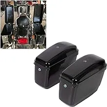 New Hard Motorcycle Saddle Bags Saddlebags w/ Mounting Kit Compatible with Harley Davidson Honda Shadow Kawasaki Vulcan VN Black