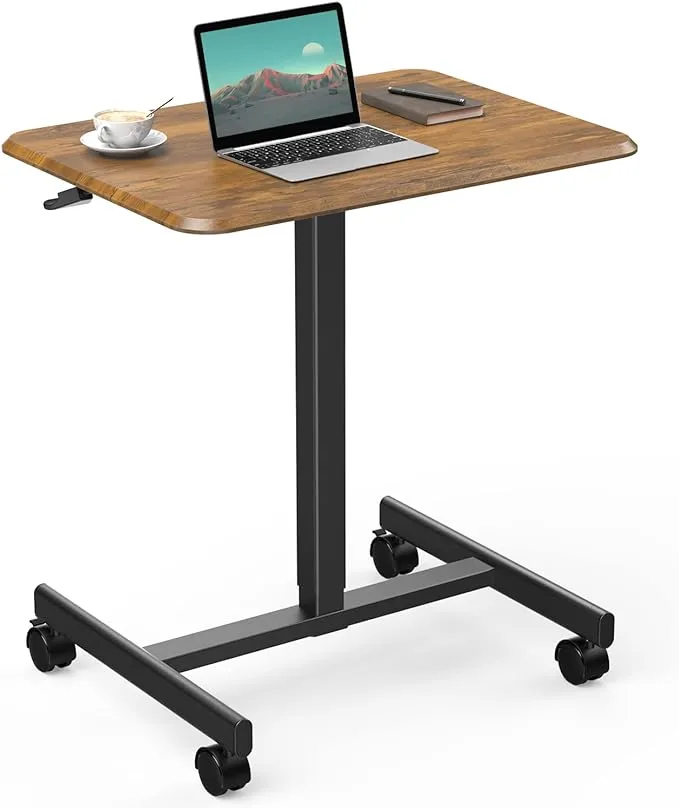 Sweetcrispy Small Mobile Rolling Standing Desk - Overbed Table, Teacher Podium with Wheels, Adjustable Height Table, Rolling Desk Laptop Computer Cart for Home, Office, Classroom