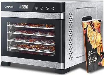 COSORI Food Dehydrator for Jerky, Large Drying Space with 6.48ft², 600W Dehydrated Dryer, 6 Stainless Steel Trays, 48H Timer, 165°F Temperature Control, for Herbs, Meat, Fruit, and Yogurt, Silver