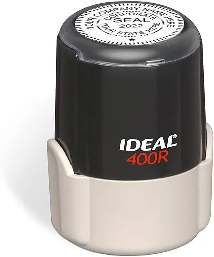 Corporate Seal Stamp, Ideal 400r, Round 1-5/8 inch Impression, Black Body