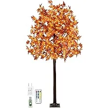 7FT 170 LED Lighted Maple Tree - Thanksgiving Decor Artificial Fall Tree with 17 Branches, 17 Acorns 340 Leaves, Remote 8 Flashing Modes, Timing, DC 5V Safe for Outdoor Wedding Party Autumn Decor…7FT 170 LED Lighted Maple Tree - Thanksgiving Decor Ar…