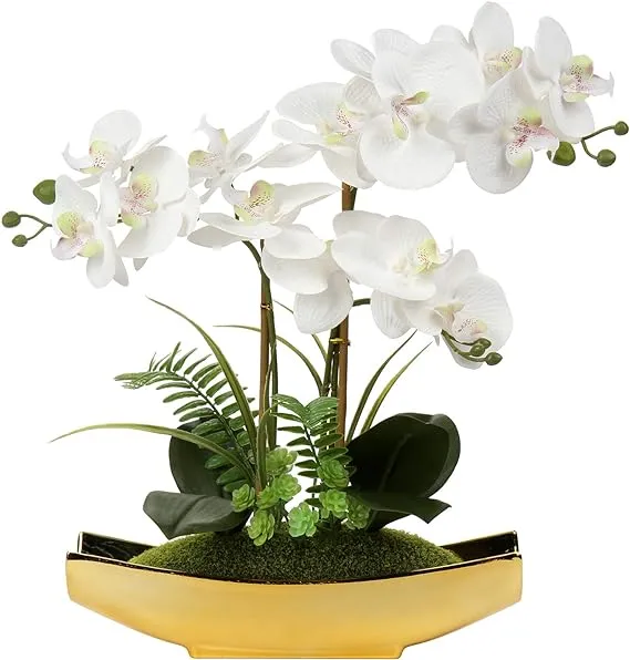 Briful Orchids Artificial Flowers 15&#034; Large Fake Orchid White Phalaenopsis Or...