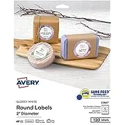 Avery Round True Print Labels, 2&#034; dia, White, 120/Pack