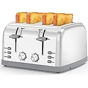 Toaster 4 Slice,Retro Stainless Steel Toater with 7 Shade Settings,Best Prime Toaster for Waffles, 4 Slice Toaster with 3 Mode，Bagels and More Lainsten Toaster T-527