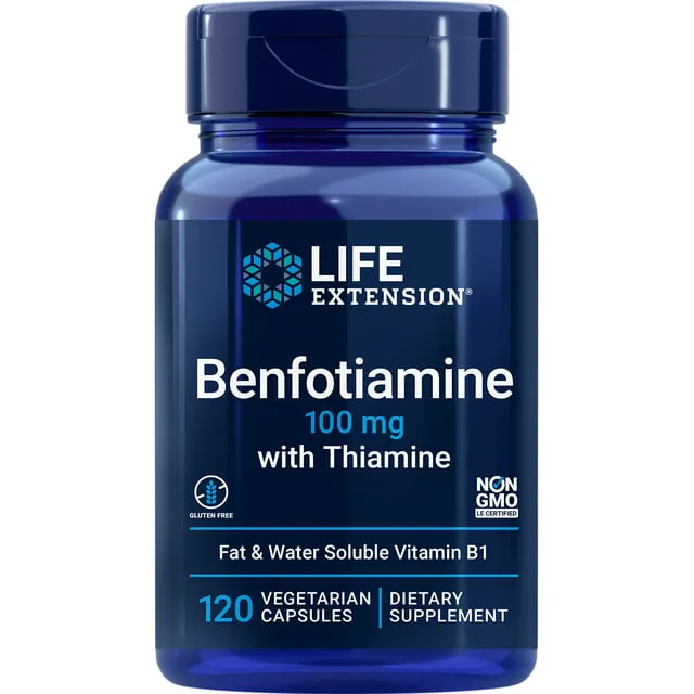 Life Extension Benfotiamine with Thiamine, 100 mg, 120 Capsules