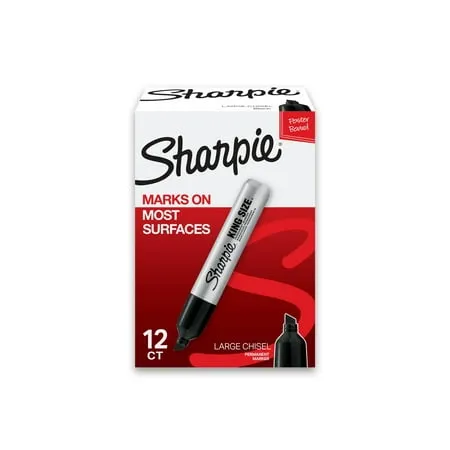 Sharpie Pro King Size Permanent Markers, Chisel Tip, Black, 12-Count