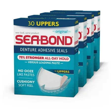 Sea Bond Upper Secure Denture Adhesive Seals, For an All Day Strong Hold, Original Flavor Seals, 30 Count, 4 Pack