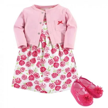 Hudson Baby Cotton Dress, Cardigan and Shoe Set