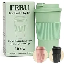 Plant-Based Reusable Coffee Cup with Lid and Sleeve | 16Oz, Dusty Rose | Portabl