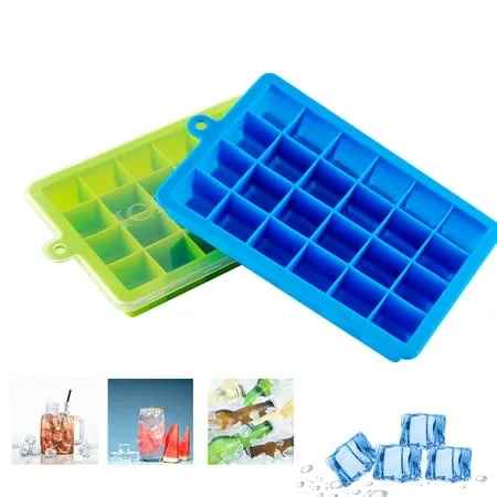 Ice Cube Tray 2 Pack Silicone Ice Cube Trays with Removable Lid 24 Cavities Ice Trays for Freezer Easy-Release Flexible Ice Cube Molds