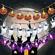 Toodour Halloween Decorations, Set of 3 Halloween String Lights, Each 10.33ft 20 LED Battery Powered Halloween Decorative Lights for Indoor Outdoor - White Ghost/Orange Pumpkin/Purple Bat