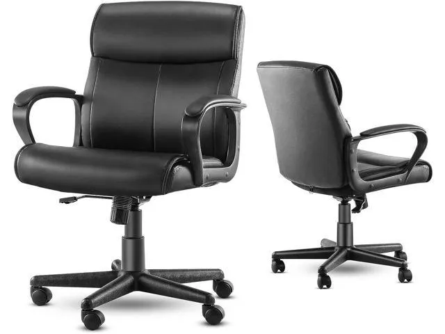 Home Office Chair - Mid Back Executive Task Chair Adjustable Computer Desk Chair with Lumbar Support, Padded Armrest, Swivel Rolling, Wheels, Comfy.