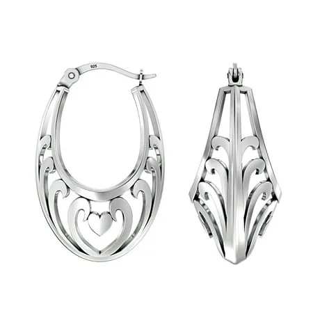 LeCalla 925 Sterling Silver Light-Weight Oval Filigree Hoop Earrings Fine Jewelry Gifts for Women Friends and Teen Girls 28MM