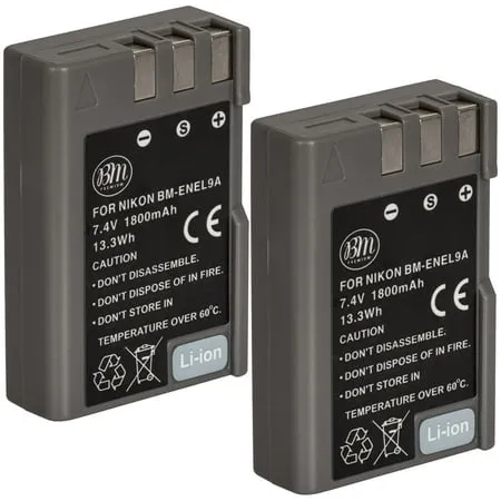 BM Premium 2 Pack of EN-EL9, EN-EL9A Batteries for Nikon D5000, D3000, D60, D40x & D40 Digital SLR Cameras