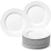 amhomel 12-Piece White Porcelain Dinner Plates, Round Dessert or Salad Plate, Serving Dishes, Dinnerware Sets, Scratch Resistant, Lead-Free, Microwave, Oven and Dishwasher Safe (10.5-inch)