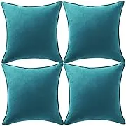 Fancy Homi 4 Packs Teal Decorative Throw Pillow Covers 18x18 inch/45x45 cm, Super Soft Faux Suede Decor Square Pillow Case, Solid Cushion Cover for Couch/Sofa/Bedroom/Living Room