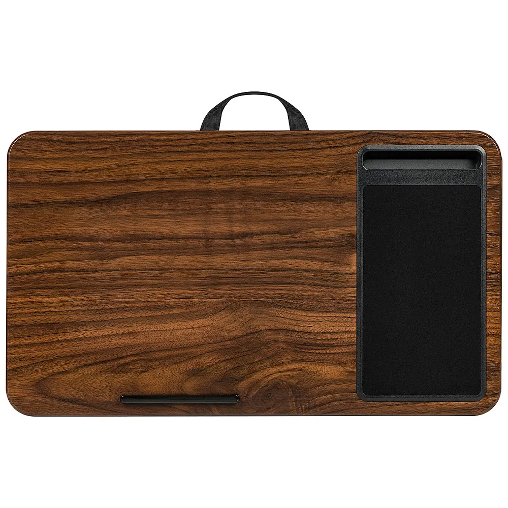 LAPGEAR Home Office Lap Desk with Device Ledge, Mouse Pad, and Phone Holder - Espresso Woodgrain - Fits up to 15.6 Inch Laptops - Style No. 91575