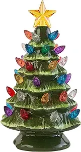 Small Vintage Ceramic Christmas Tree with Multi-Color Lights and Clip in Cord - 6.75" Tabletop Tree