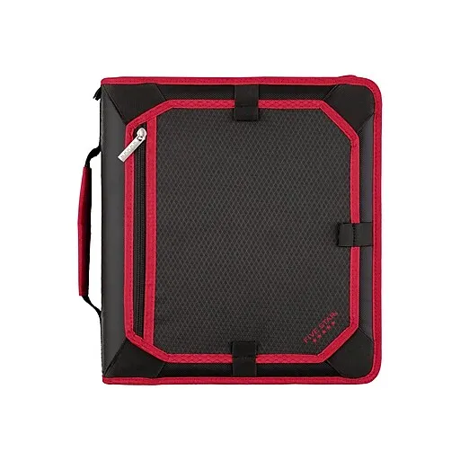 Five Star&#174; Zipper Binder, 3 Rings, 2&quot; Capacity, 11 x 8.5, Black/Red Accents ;