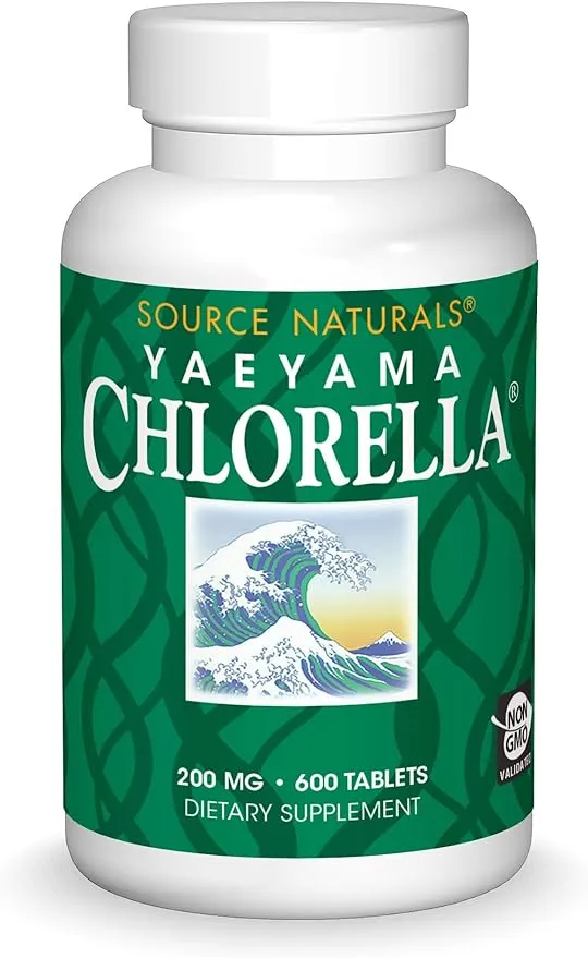 Source Naturals Yaeyama Chlorella 200mg Algae Superfood Nutritional Supplement Source Of B-12, Iron, Protein & Vitamin A - 600 Tablets