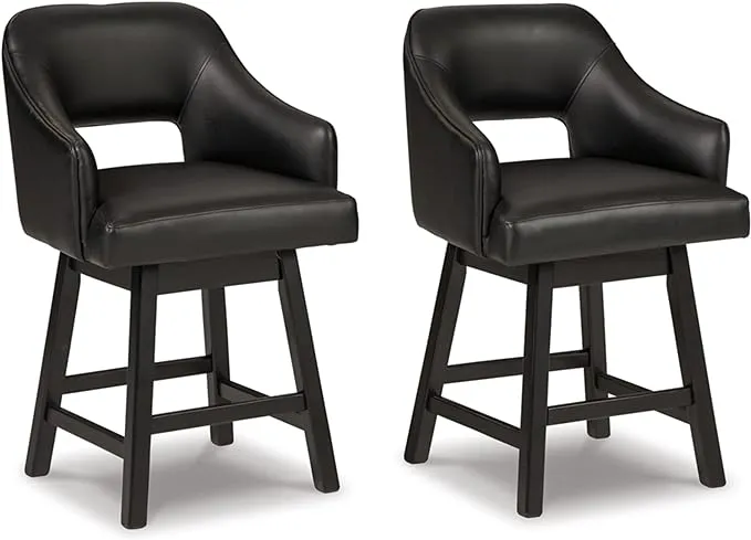 Signature Design by Ashley 25" Tallenger Modern Upholstered Swivel Counter Height Barstool, 2 Count, Black & Dark Brown