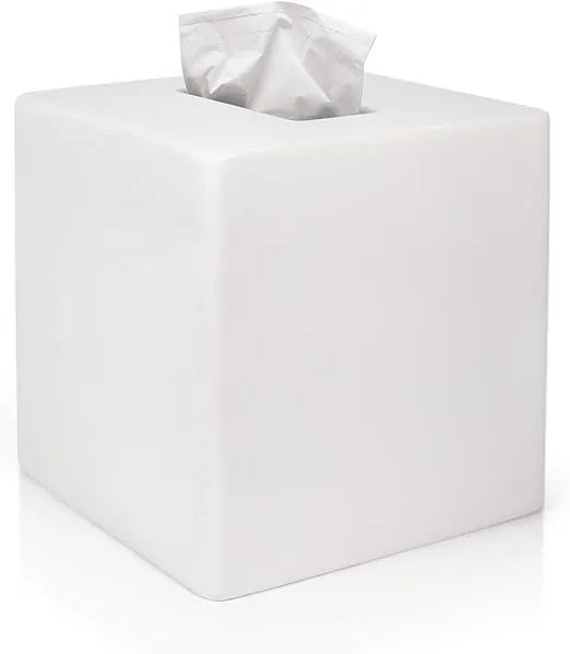 bUnusual White Tissue Box Cover - Modern Tissue Box Holder with Lacquer High Gloss Finish and Rounded Edges - Cube Square Box fits Bathroom Vanity, Desks, Kitchen Countertop, Bedroom Dressers