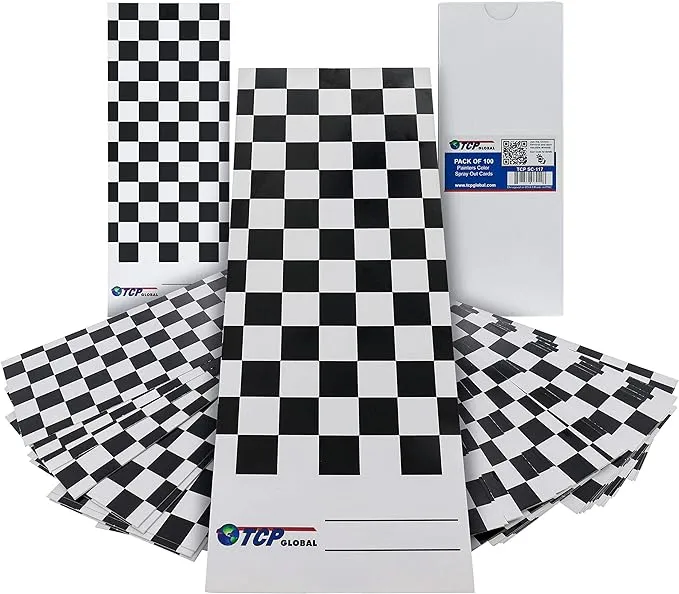 TCP Global Paint Color Matching Spray Out Cards (Pack of 100) - Checkered Test Panels for Coating Coverage, Hiding Power, Sheen, Metallic Flow - Check Color Accuracy - Automotive, Bodyshop Spray Gun