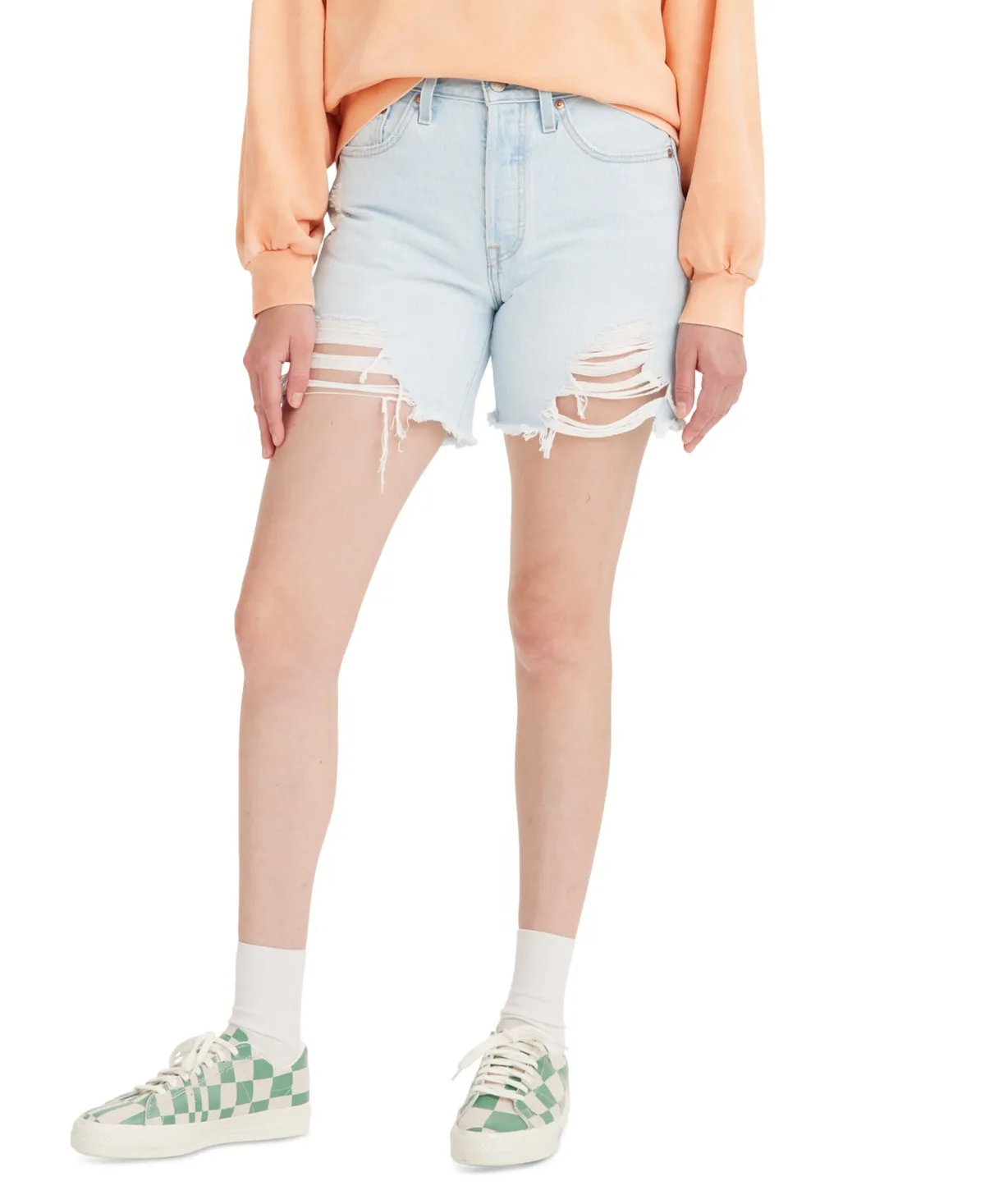 501® Mid-Thigh High Rise Straight Fit Denim Shorts