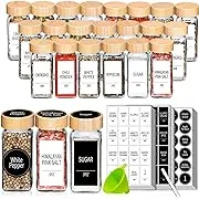 24 Spice Jars with Labels- Spice Jars with Bamboo Lids - 4 Oz Glass Spice Contai